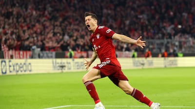 Robert Lewandowski celebrates his goal. Getty