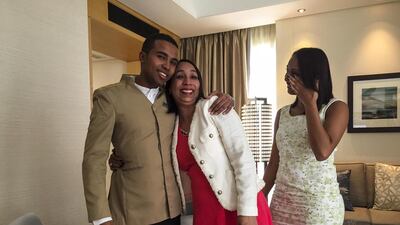 Hairol Castillo, a receptionist at Kempinski Hotel Mall of the Emirates, received a surprise visit from his mother Margarita and sister Ana, after they flew from the Dominican Republic as his prize for posting a winning ‘selfie’ in a Dubai Tourism contest. Antoine Robertson / The National