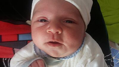 Picture of health: seven-week-old Obada became the 3,000th baby to be delivered at the Zaatari refugee camp. Jhas/UNFPA