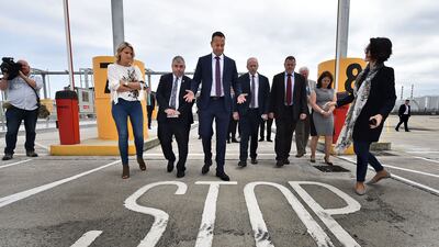 Mr Varadkar inspects newly installed infrastructure checkpoints at Dublin's port in September 2019. Getty Images