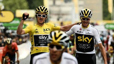 Previous Tour de France winners Geraint Thomas, left, and Chris Froome, have been left out of Team Ineos' lineup for the 2020 Tour de France. AFP