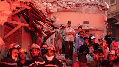 Rescue teams and villagers during search and rescue operations after the earthquake in Tafeghaghte, in El Haouz region of Morocco. Bloomberg