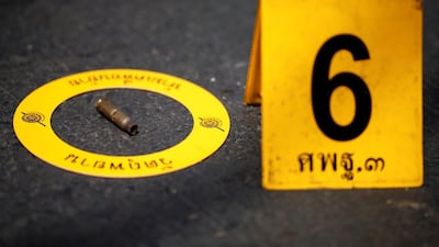 A bullet shell is seen in front of the Terminal 21 shopping mall following a gun battle involving a Thai soldier on a shooting rampage, in Nakhon Ratchasima, Thailand. REUTERS