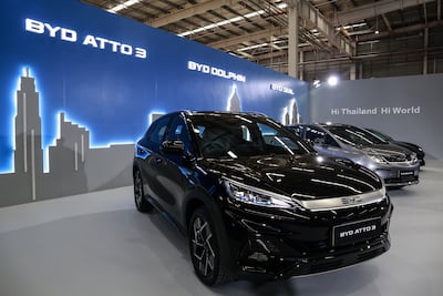 A BYD Atto 3 electric vehicle. Chinese EVs face heavy US tariffs and could incur penalties from EU legislators from October. Bloomberg
