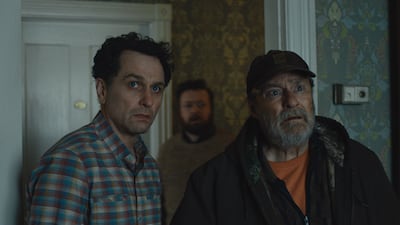 Widow’s Bay, starring Matthew Rhys, left, and Stephen Root, is set in a fictional New England town shaped by unexplained tragedies. Photo: Apple TV