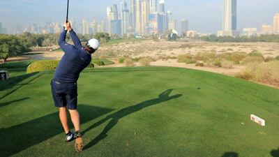 Graeme McDowell of Northern Ireland plays his tee shot from the par 4, eighth tee during the pro-am as a preview for the 2016 Omega Dubai Desert Classic on the Majlis Course at the Emirates Golf Club on February 3, 2016 in Dubai, United Arab Emirates. (Photo by David Cannon/Getty Images)