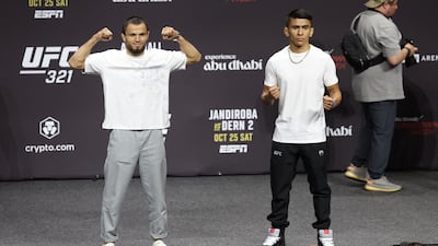 Umar Nurmagomedov and Mario Bautista ahead of their bantamweight fight in Abu Dhabi