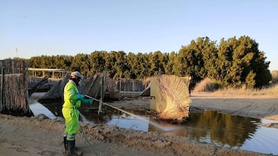 Tadweer waste management workers cleared almost 3,000 tonnes of debris from drains and run-off areas around Abu Dhabi following the January storms. More rain is on the way this week. Courtesy: Tadweer