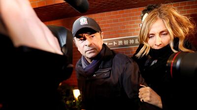 Carlos Ghosn's wife Carole (R) says he recorded a message revealing who he believes is behind his demise. Reuters