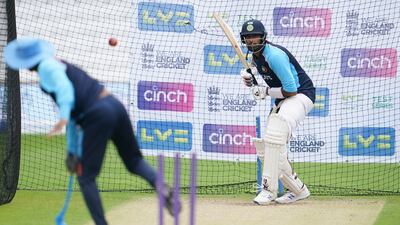 Ravichandran Ashwin bats during a nets session at Headingley. AP