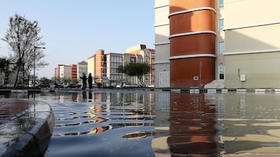 Waterlogging after heavy rain at Street 8 in Discovery Gardens On August 25. Pawan Singh / The National