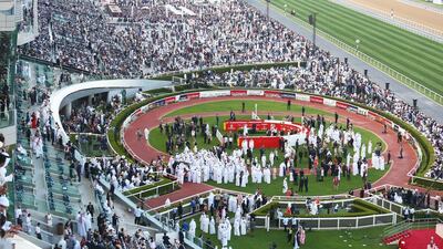 A general view of the winners enclosure during the Dubai World Cup at Meydan Racecourse on March 26, 2016 in Dubai, United Arab Emirates. (Photo by Francois Nel/Getty Images)