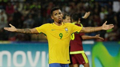 Brazil striker Gabriel Jesus reacts to a decision. Marco Bello / Reuters