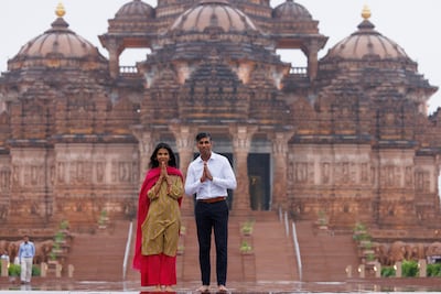 Prime Minister Rishi Sunak and wife Akshata Murty in New Delhi during the G20 summit. PA