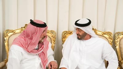 Sheikh Mohamed bin Zayed, Crown Prince of Abu Dhabi and Deputy Supreme Commander of the UAE Armed Forces, offers condolences to the family of Abdullah Al Hashemi. Hamad Al Kaabi / Ministry of Presidential Affairs