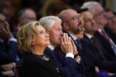 Bill and Hillary Clinton were among the dignitaries at the Queen's University Belfast conference. PA