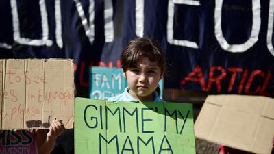 Refugees protested for family reunification outside the Asylum Service in Athens in September. AFP