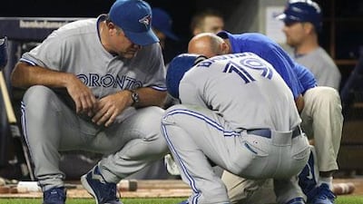Jose Bautista injures his wrist during the Toronto Blue Jays' match with the Yankees