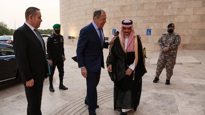 Mr Lavrov arrives in the kingdom after meeting Bahrain's King Hamad in Manama on Monday.