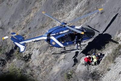 Search workers at the crash site of the Germanwings Airbus A320 in 2015. Photo: EPA