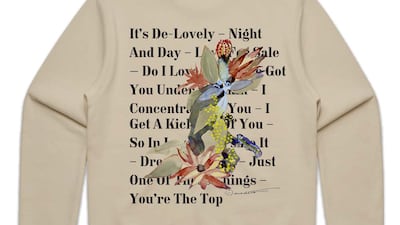 Lyrics sweat shirt, Dh220, Lady Gaga.