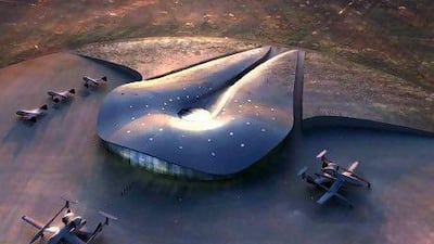 An artist rendering of an aerial view of Spaceport America in New Mexico. Courtesy of New Mexico Spaceport Authority / AP Photo