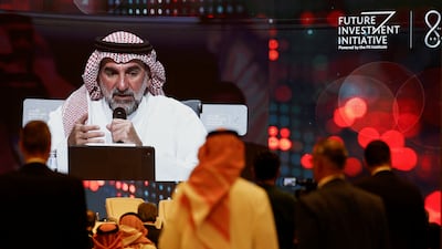 Yasir Al Rumayyan, governor of the Public Investment Fund, speaking at the Future Investment Initiative in Riyadh on Tuesday. Reuters