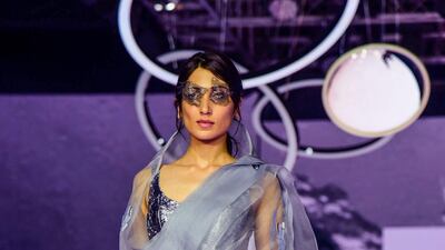 A model presents a creation by design duo Harshna and Mannat during Lakme Fashion Week summer/resort 2020 in Mumbai, India, on February 12, 2020. AFP