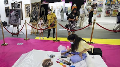 Rangoli Art at the World Art Dubai. Leslie Pableo / The National