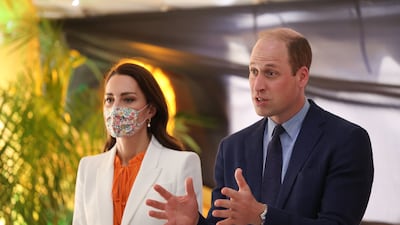 The Duke and Duchess of Cambridge address the crowds. PA