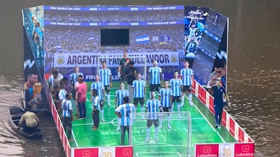 Argentina fans in Kerala worked for more than a week to build an iron and plywood floating platform of the World Cup squad. All Photos: Honda Boys Pullavoor