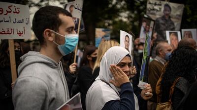 Family members mourn the Beirut port blast victims, six months on from the devastating explosion, in Beirut, Lebanon. Getty Images