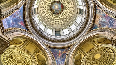 The spectacular domed ceiling of the Pantheon in Paris, which is the resting place of many famous Frenchmen