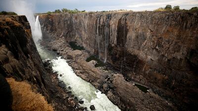 Low-water levels are seen after a prolonged drought at Victoria Falls, Zimbabwe. Reuters