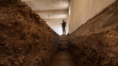The entrance to an underground trench at the Palmyra Prison Complex, which was used by the regime of Syria's former president Bashar Al Assad. AFP
