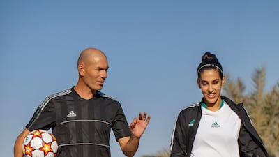 Nouf Al Anzi with Zinedine Zidane. Photo: adidas