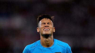 Neymar of Barcelona reacts during his side's 1-1 draw with AS Roma on Wednesday night in the Champions League. Paolo Bruno / Getty Images
