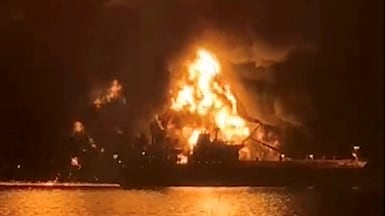 One of the ships on fire in Iraqi waters. Reuters