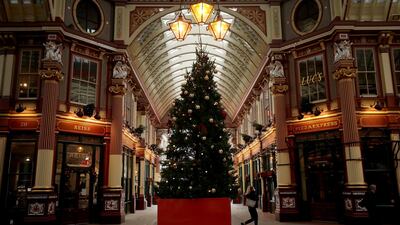 A Christmas tree stands on display in the middle of Leadenhall Market, City of London. AP Photo