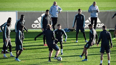 Juventus' Cristiano Ronaldo, Sami Khedira, Paulo Dybala and teammates during training. Reuters