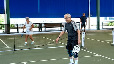 Pickleball player Bob Simmons on court in Kennebunk, Maine. Photo: David Millward