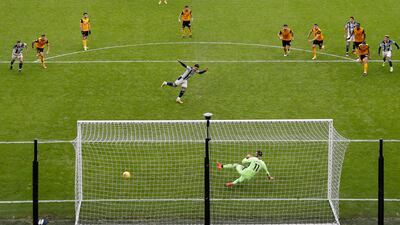 West Brom's Matheus Pereira scores their third goal from the penalty spot. Reuters