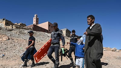 Efforts to help earthquake survivors in the village of Moulay Brahim in central Morocco. AFP