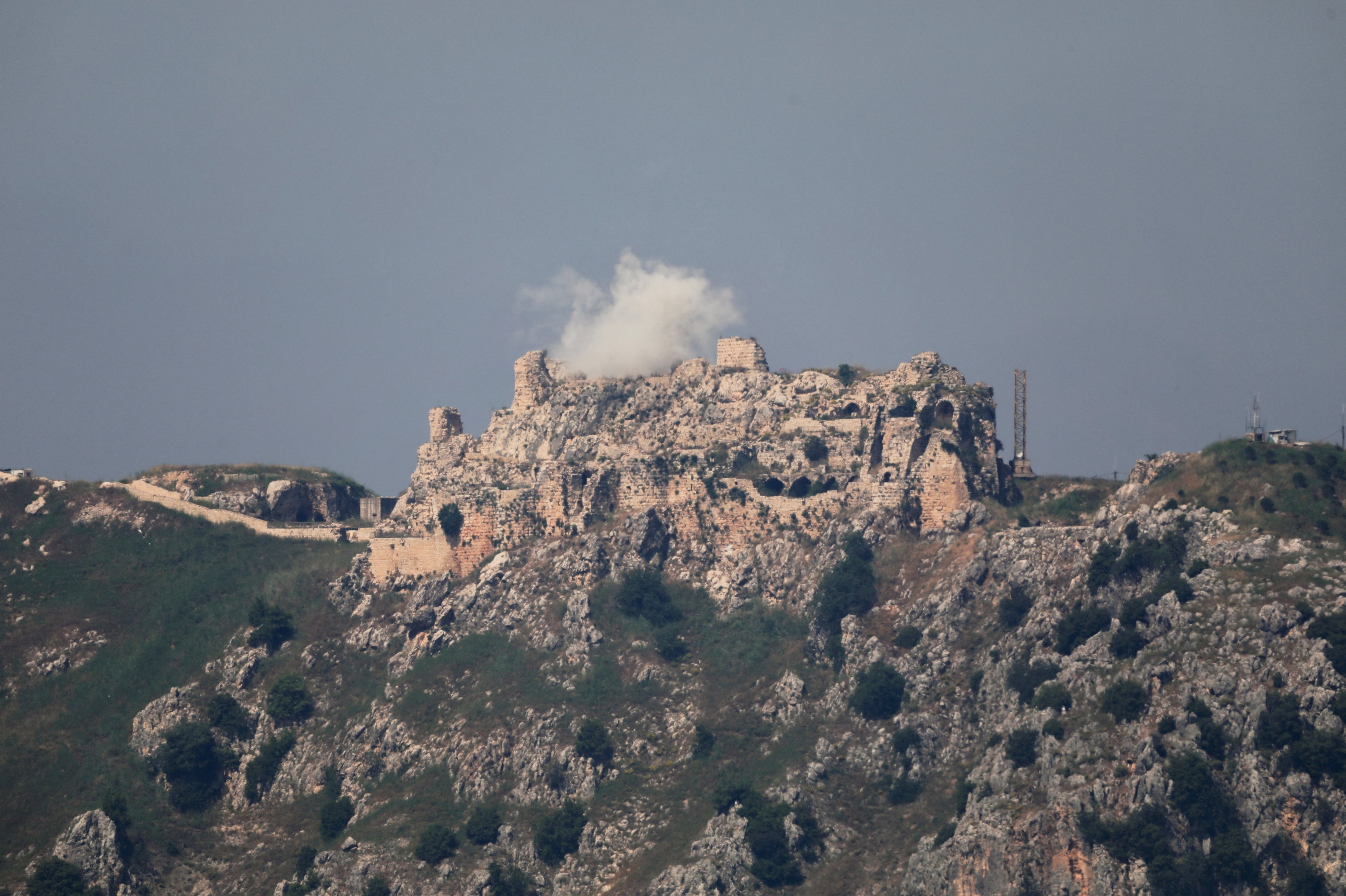 Strikes near Beaufort Castle, seen from Marjayoun. Reuters