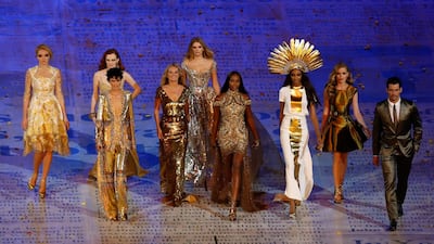 For the closing ceremony of the 2012 Summer Olympics in London, Stella Tennant walks with other British models Lily Cole, Karen Elson, Kate Moss, Lily Donaldson, Naomi Campbell, Jourdan Dunn, Georgia May Jagger and David Gandy. AP