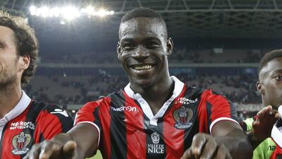Nice's Italian forward Mario Balotelli celebrates his team's victory at the end of the French Ligue 1 against Marseille on September 11, 2016 at the Allianz Riviera stadium in Nice, southeastern France. AP Photo