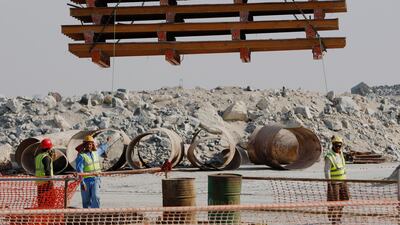 November 25, 2008: Construction of a bridge at the Palm Jebel Ali. Philip Cheung / The National