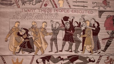 Embroidered scenes on the tapestry depicting the hit television series Game of Thrones are on show at the Ulster Museum in Belfas. Like the Bayeux Tapestry, the Game of Thrones Tapestry is woven of fine linen and hand-embroidered, with decorative borders and a central pictorial narrative. It will reach 90 metres by the end of the final season of the show. AFP