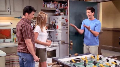 'The One Where Ross Is Fine' (s10, e2): Except Ross is not fine. He walks in to see his off-again-on-again love Rachel kissing his best friend Joey, and in an attempt to hide his true feelings, he overcompensates by being extremely enthusiastic about the situation, inviting the new couple over for a dinner party. He spends much of the episode speaking in squeaky high-pitched tones, giving impromptu speeches and doing Mexican dances. It’s Ross at his dorky best, tinged with a relatable sadness. Courtesy Netflix
