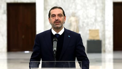 Lebanese prime minister-designate Saad Hariri speaks at the presidential palace in Baabda, Lebanon after meeting President Michel Aoun. Dalati Nohra via Reuters